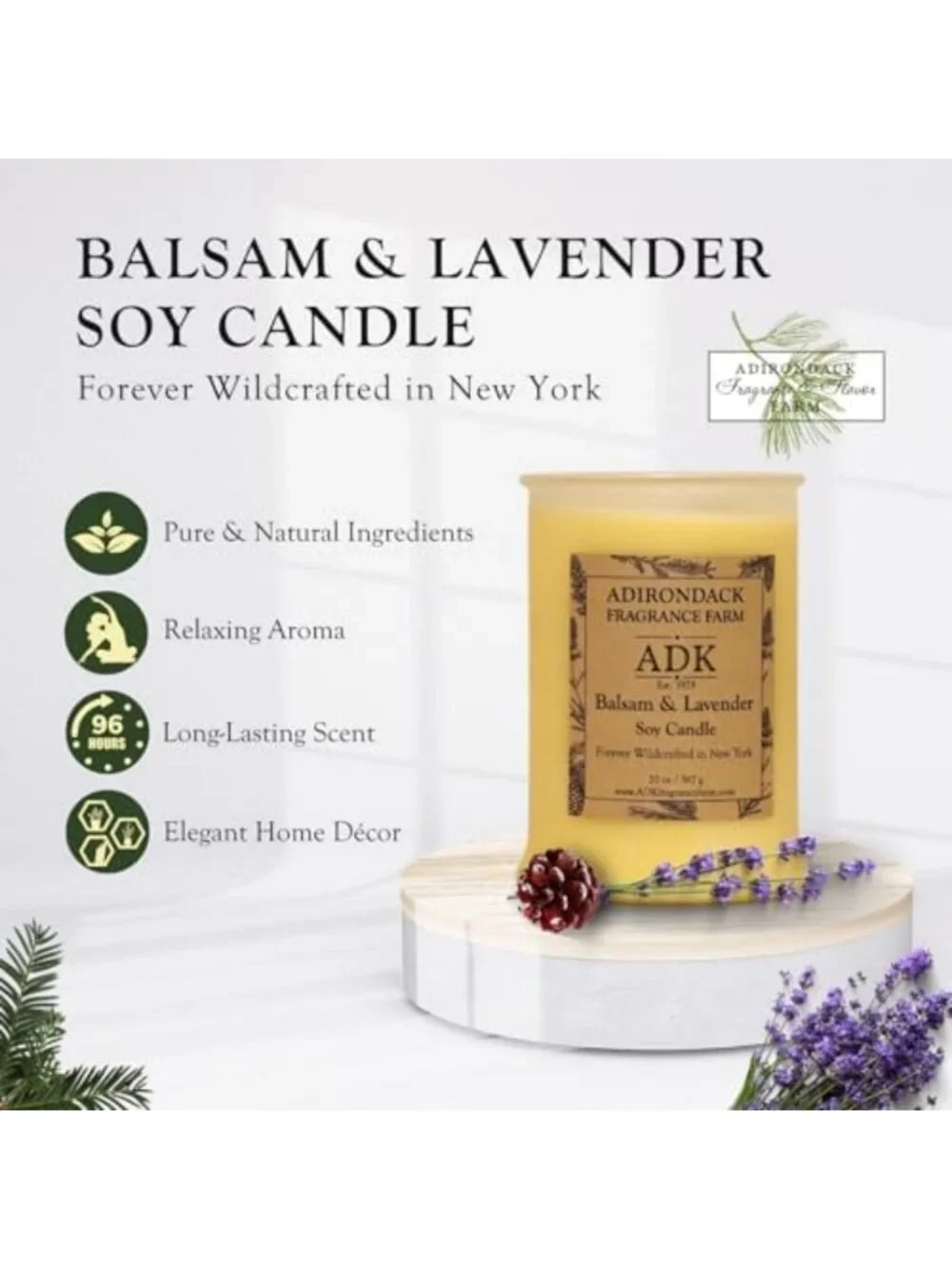 20 Oz Balsam & Lavender Scented Candle | Aromatherapy, Relaxation, Home Decor
